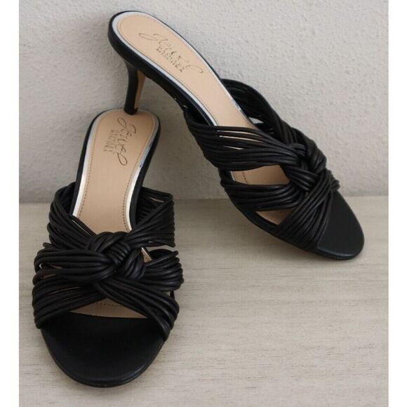 Jewel Badgley Mischka Women's Sz 5 Black Leather Mia Evening Slide Sandals - Picture 15 of 16